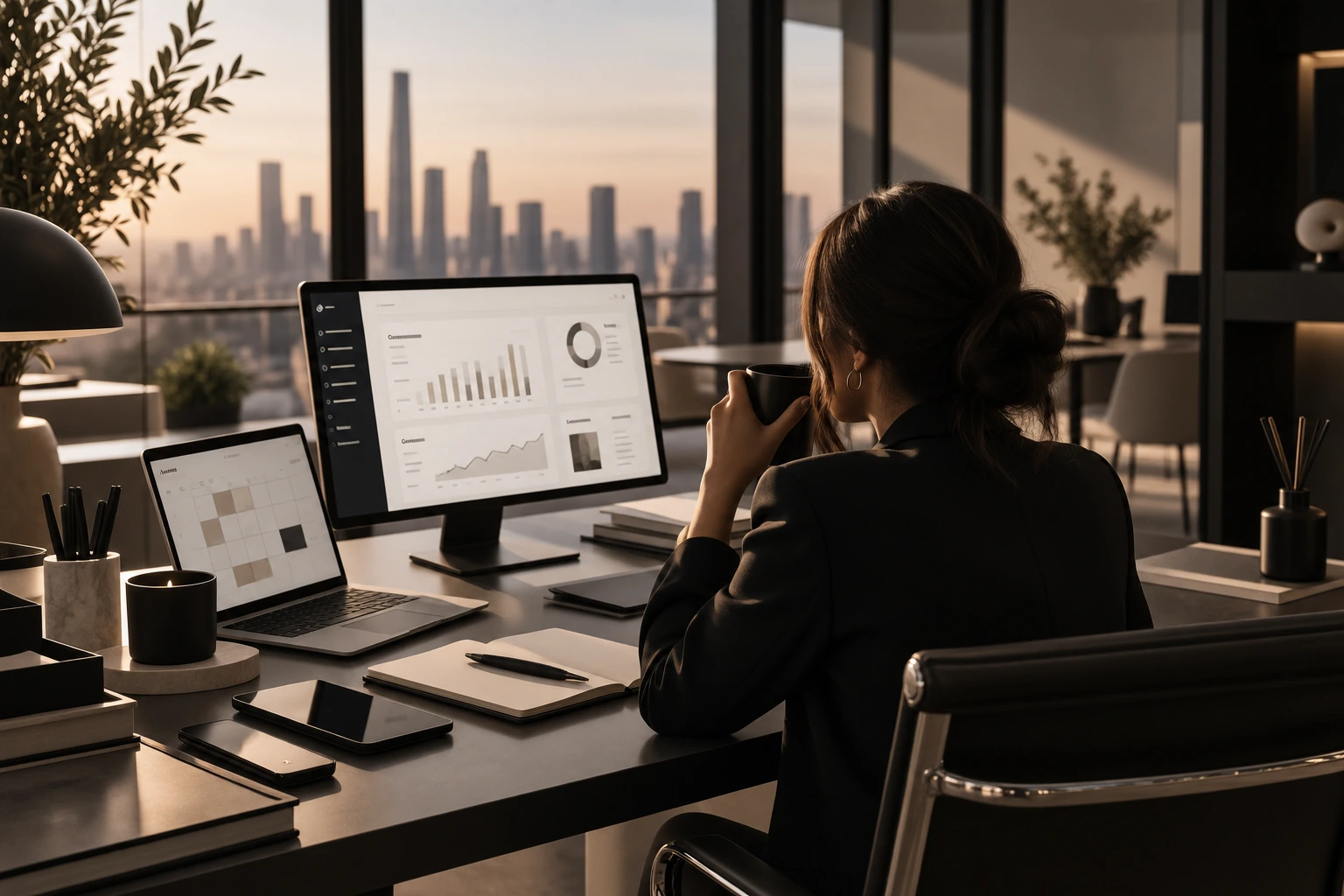 Dirigeante consultant son tableau de bord de pilotage STARTLAB