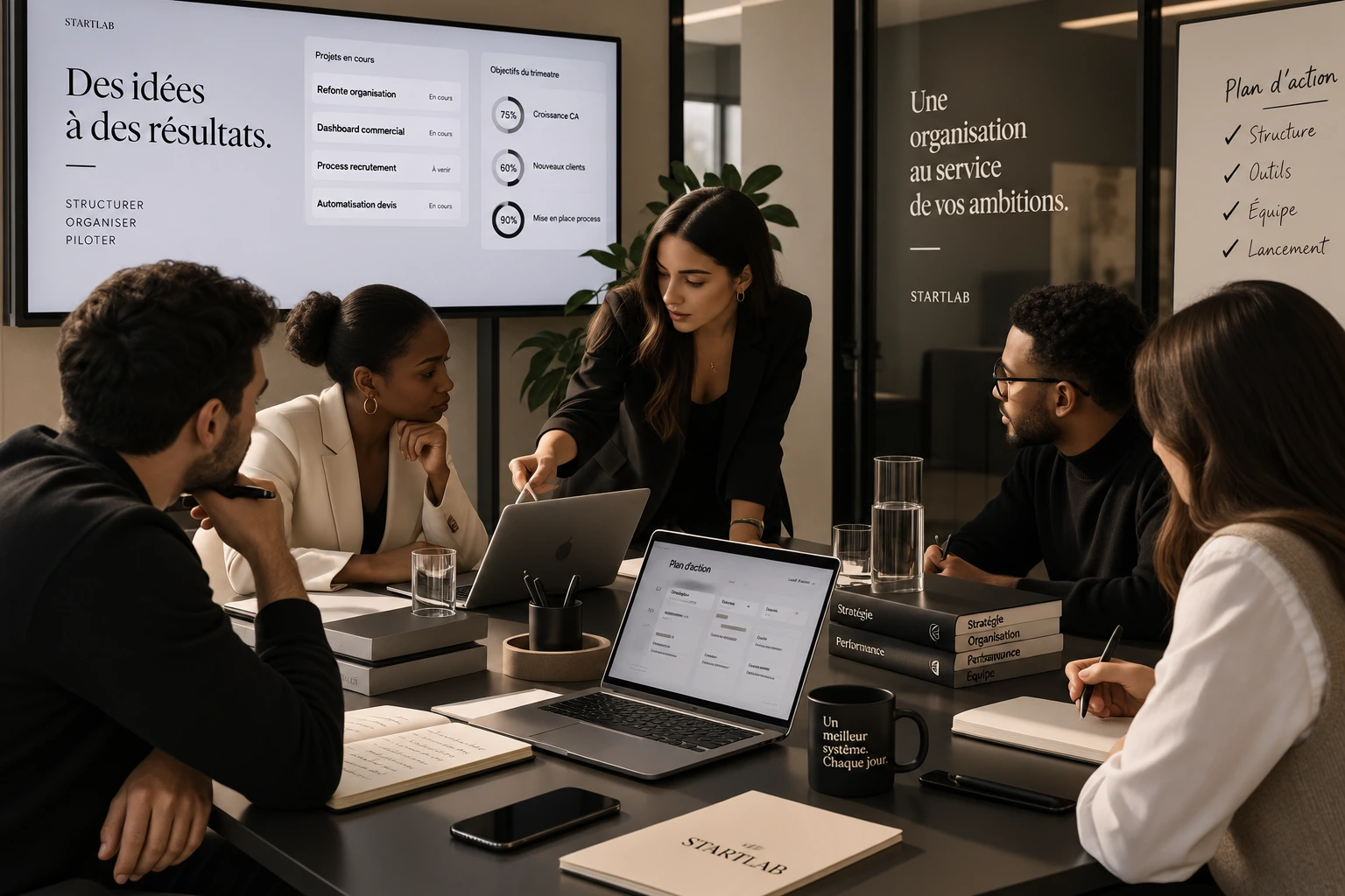 Équipe STARTLAB en réunion, structuration en cours de l'organisation