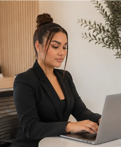 Entrepreneure suivant le parcours STARTLAB sur son ordinateur